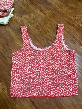 Asics Red and White Floral Crop Tank